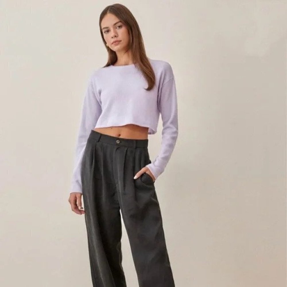 Reformation Idan Cropped Cashmere Crew in Pale Lavender size XS NWT